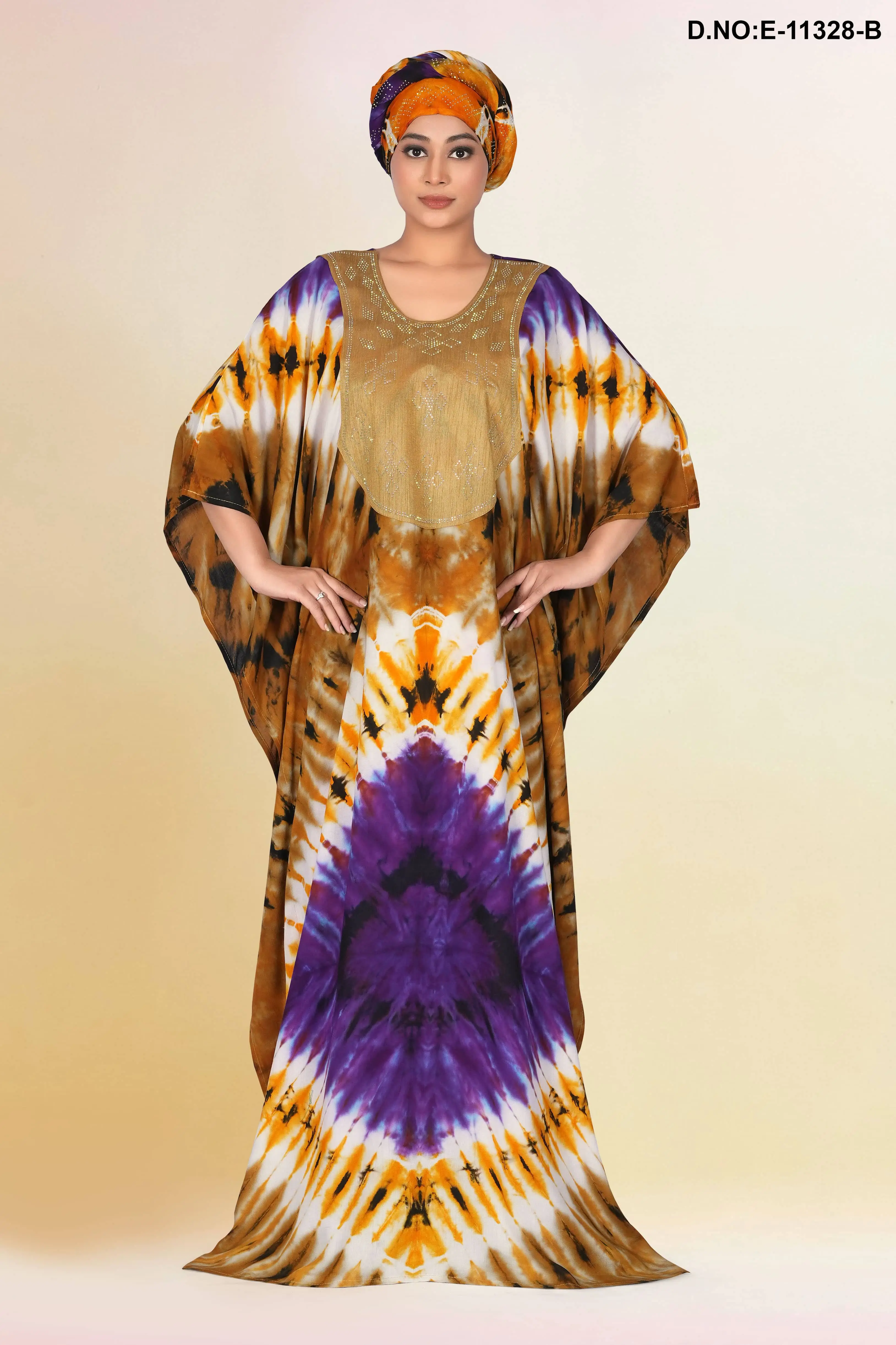 Multicolor Tie-Dye Embroidered Farasa